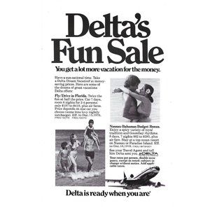 Delta Air Lines Fun Sale Florida Bahamas Vacation 1970s Vintage Print Ad 9 in